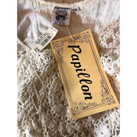 NWT Vtg Papillon Cream White Sleeveless Lace Crochet Gauzy Boho Midi Dress Med - Picture 6 of 15